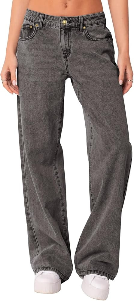 NIMIN Womens Mid Waist Boyfriend Jeans Summer Casual Lounge Loose Straight Wide Leg Y2K Pants wit... | Amazon (US)