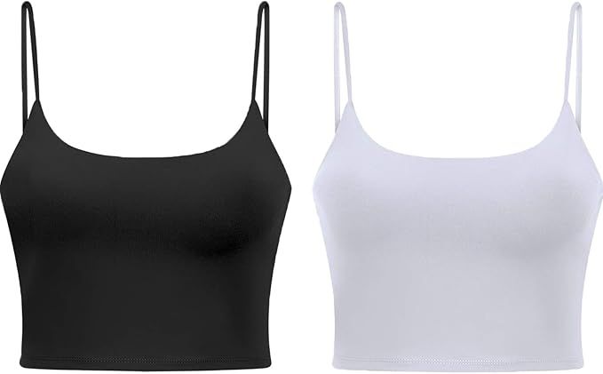 Women's Longline Sports Bra Camisole Crop Top with Cups and Built in Bar for Yoga | Amazon (US)
