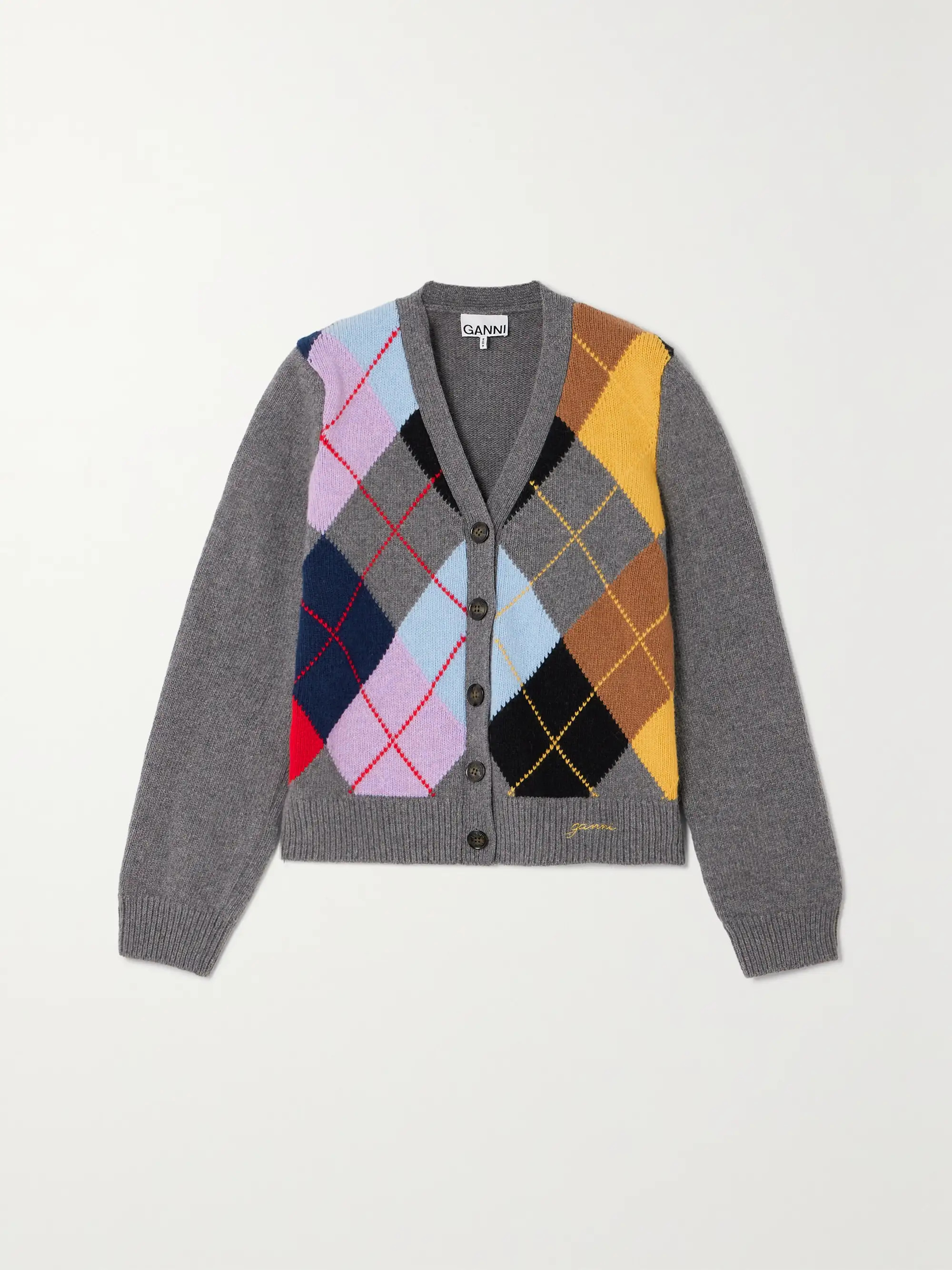 Embroidered argyle wool-blend cardigan | NET-A-PORTER (US)