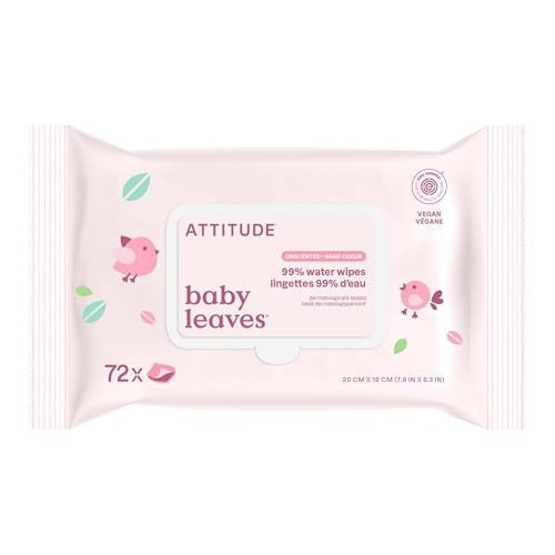 ATTITUDE Baby Water Wipes, EWG Verified, Safe for Newborns, Unscented & Fragrance-Free, 99% Water, Gentle & Hypoallergenic, Vegan & Dermatologically Tested, Travel Pack with Hard Lid, 72 Count | Amazon (US)