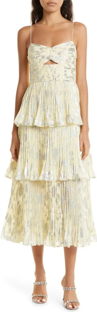 Metallic Pleated Tiered Jacquard Dress | Nordstrom