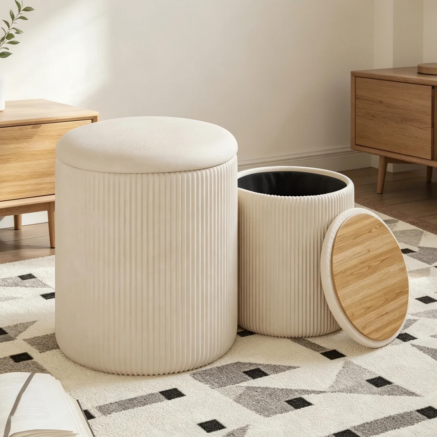 Waleaf Round Ottoman with Storage Set of 2, Upholstered Velvet Vanity Stool for Living Room & Bed... | Walmart (US)