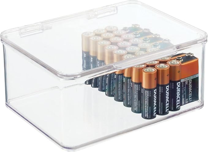 mDesign Plastic Small Stackable Divided Battery Storage Organizer Box with Hinged Lid for AA, AAA... | Amazon (US)