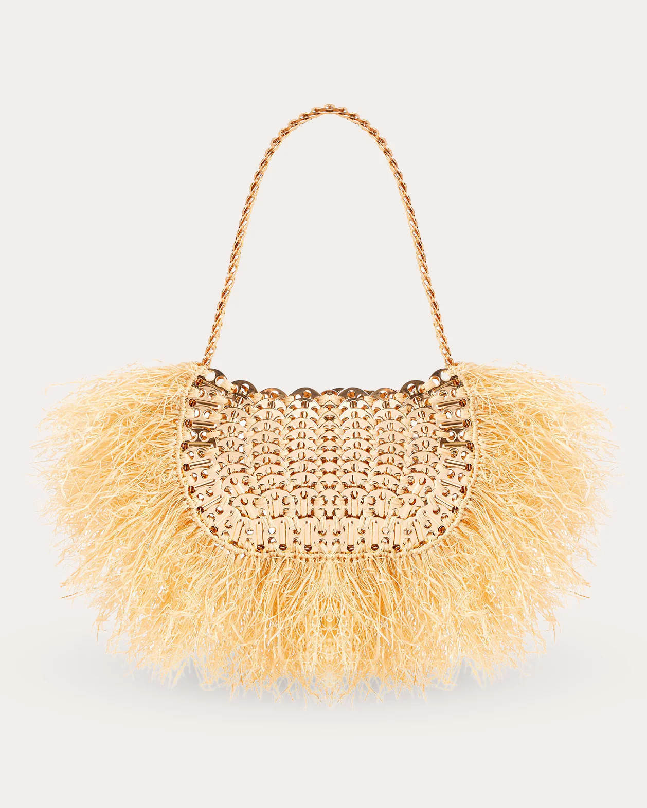Rabanne Women's Iconic 1969 Nano Raffia-Fringed Chainmail Bag in Natural/bronze Metal/Raffia | Olivela