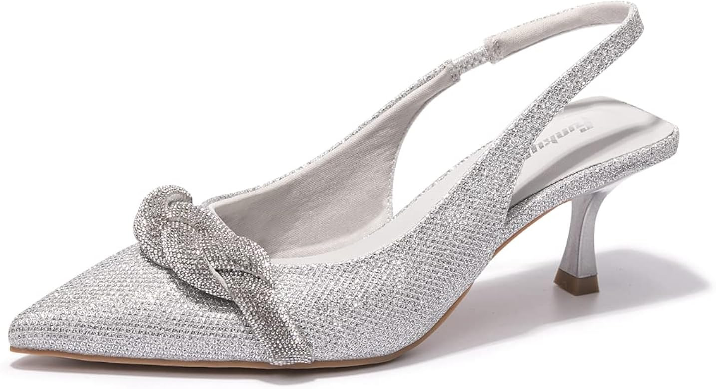 FUNKYMONKEY Women's Slingback Pumps Shoes, Elastic Strap Pointed Toe Kitten Heel Dress Wedding Pa... | Amazon (US)
