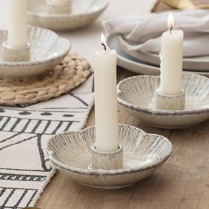 Ceramic Taper Candle Holder, Candlestick Holder with Tray Base | Amazon (US)