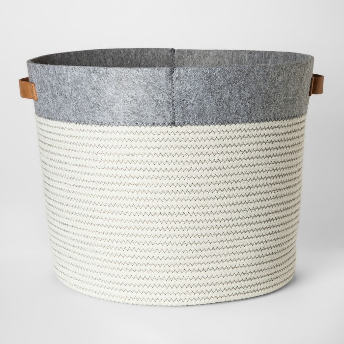 Round Fabric Toy Storage Bin Gray & White - Pillowfort™ | Target