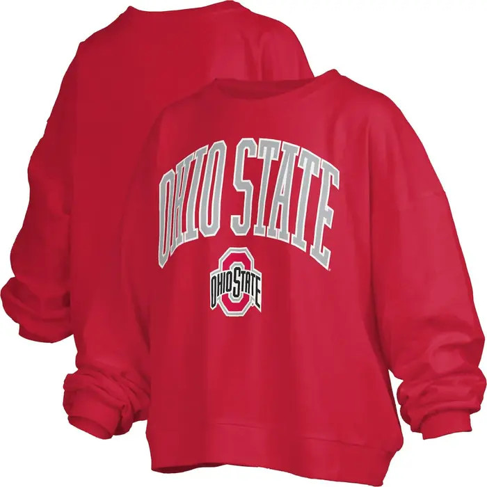 Women's Pressbox Scarlet Ohio State Buckeyes Janise Arch Over Logo Waist Length Oversized Pullove... | Nordstrom