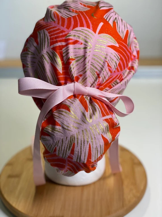 Fire Palm Scrub Cap Orange and Pink Floral Scrub Hat Bonnet | Etsy | Etsy (US)