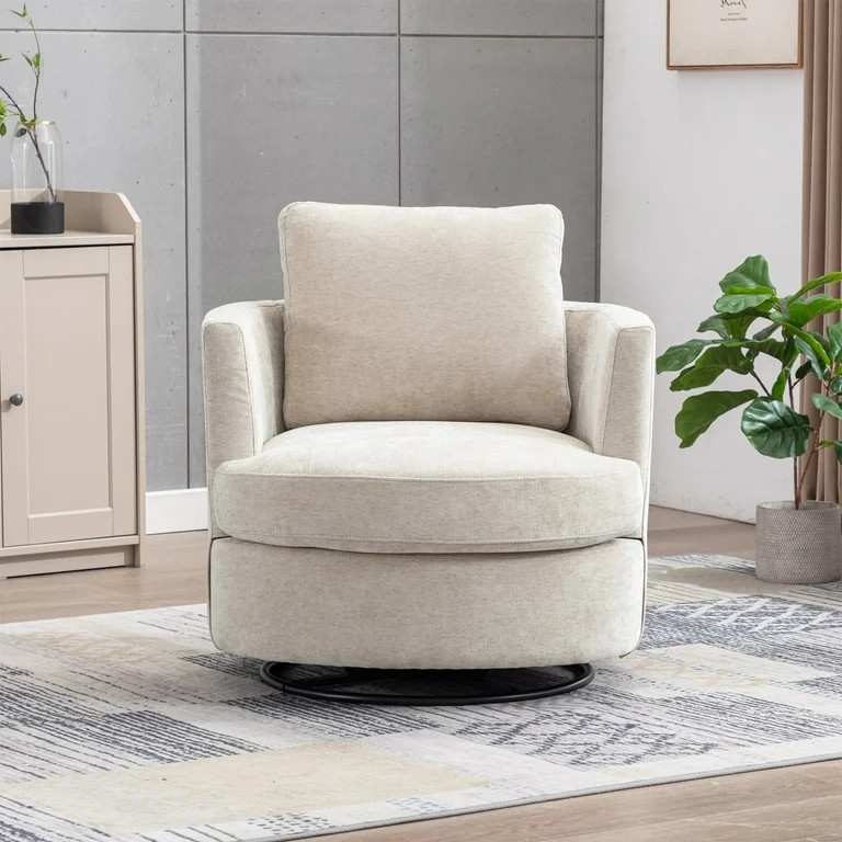 Tynzuro 32'' Swivel Barrel Chair for Living Room, Round Accent Chair in Chenille Fabric, Beige | Walmart (US)