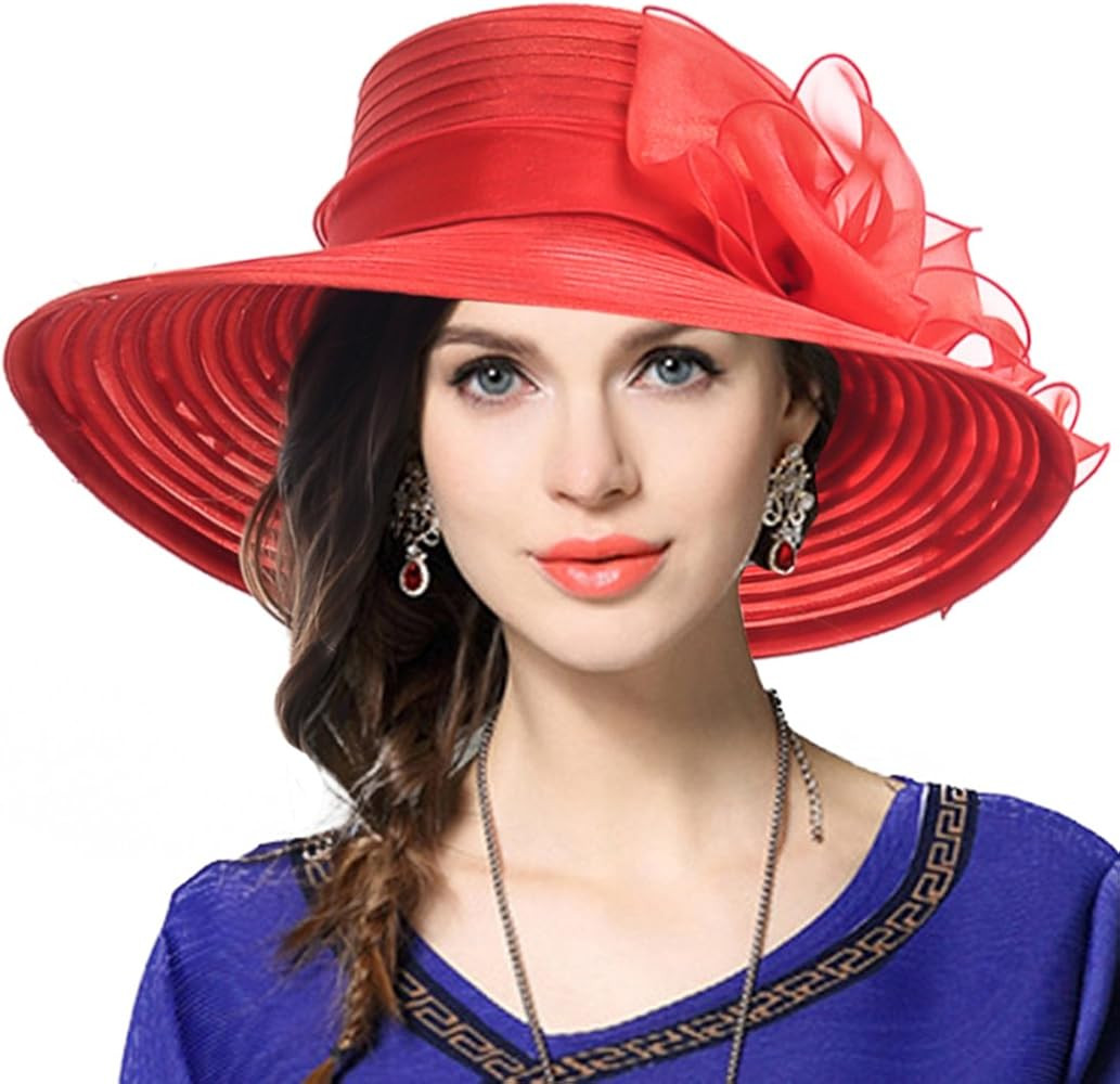 VECRY Lady Derby Dress Church Cloche Hat Bow Bucket Wedding Bowler Hats | Amazon (US)
