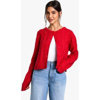 Womens Cable Knitted Cardigan - Red - M | boohoo (US & Canada)