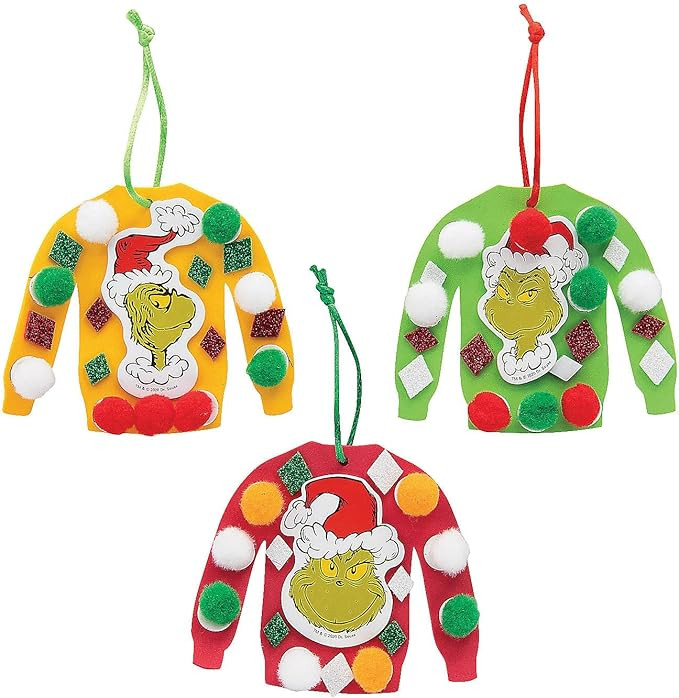 Fun Express 4" x 3 1/2" Dr. Seuss The Grinch Ugly Sweater Christmas Ornament Craft Kit - Makes 12 | Amazon (US)