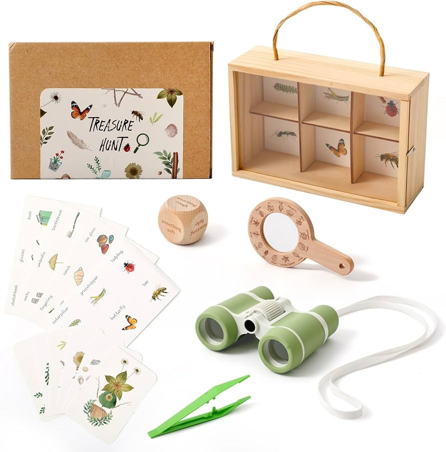 WOODEN TEETHER Kids Scavenger Hunt Play Set, 15pcs Treasure Hunt Kit with Binoculars, 10 Double-S... | Amazon (US)