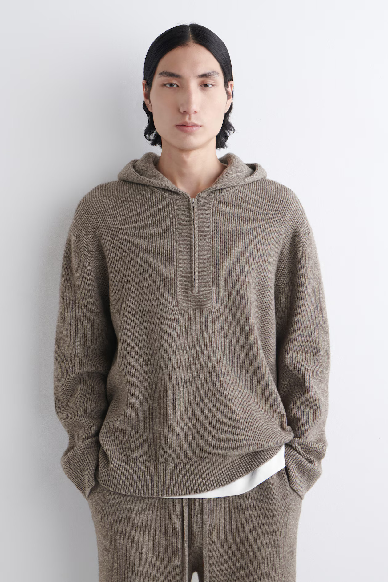 KNITTED MERINO-YAK ZIP-UP HOODIE - BEIGE MÉLANGE | COS GB | COS UK