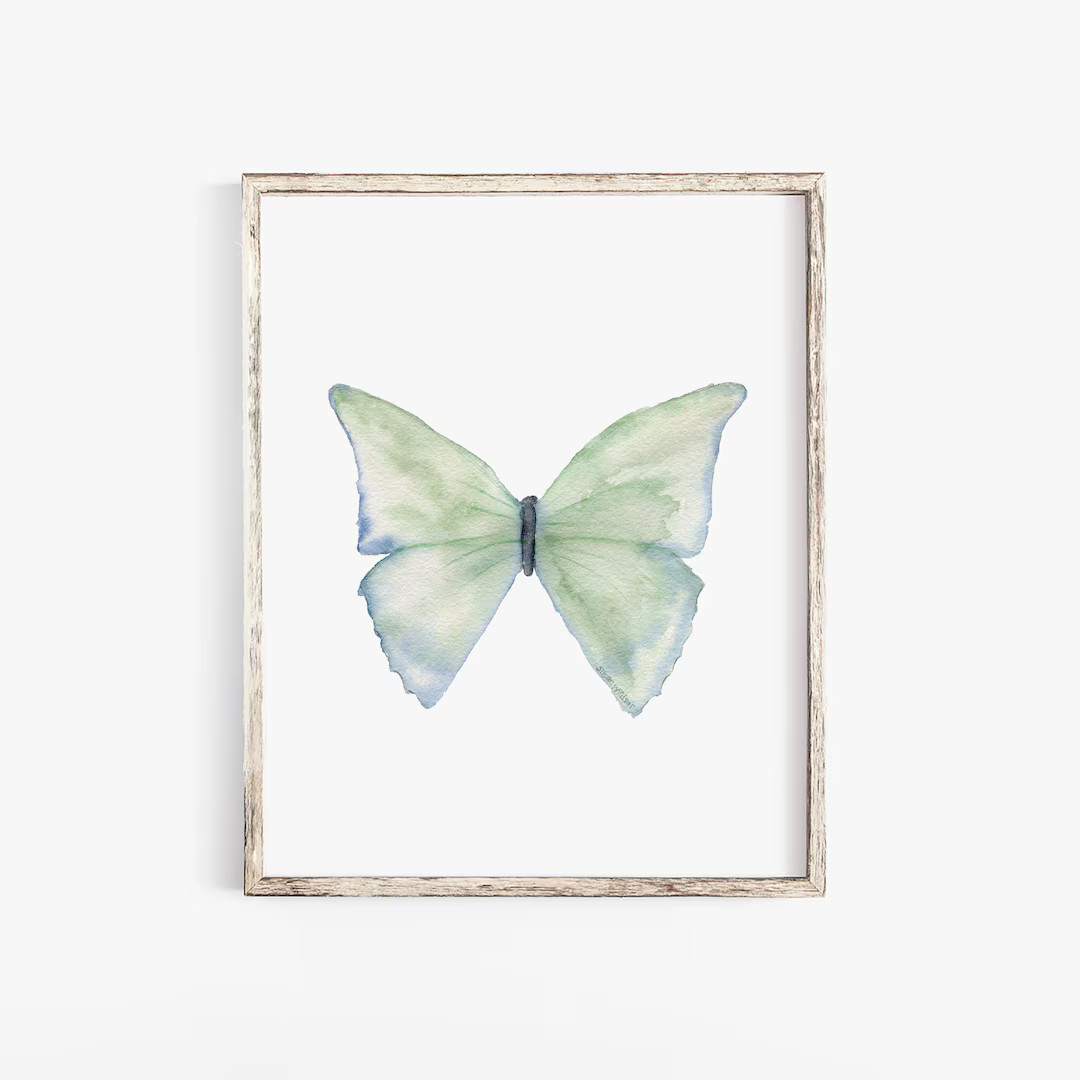 Green Pastel Butterfly Watercolor Painting Giclee Art Print Unframed - Etsy | Etsy (US)