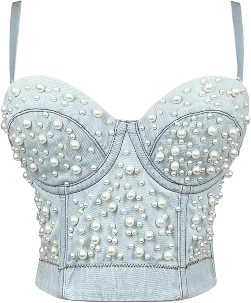 Ypser Denim Corset Push Up Bustier Crop Corset Bra Jean Top | Amazon (US)