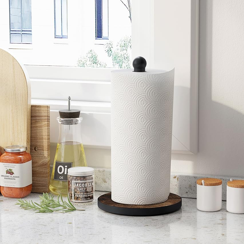 Snughome Paper Towel Holder Stand with Heavy Duty Wood Base, Standing Paper Towel Roll Dispenser Pap | Amazon (US)