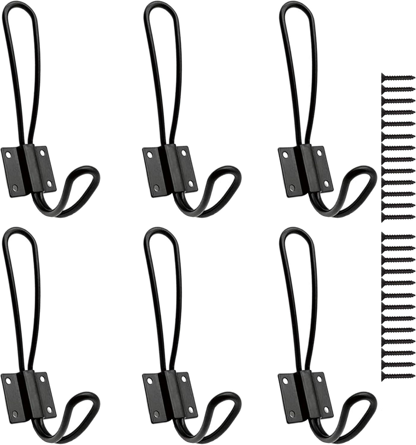 Rustic Entryway Hooks-6 Pack Farmhouse Hooks with Metal Screws Included, Black Decorative Wall Mo... | Amazon (US)