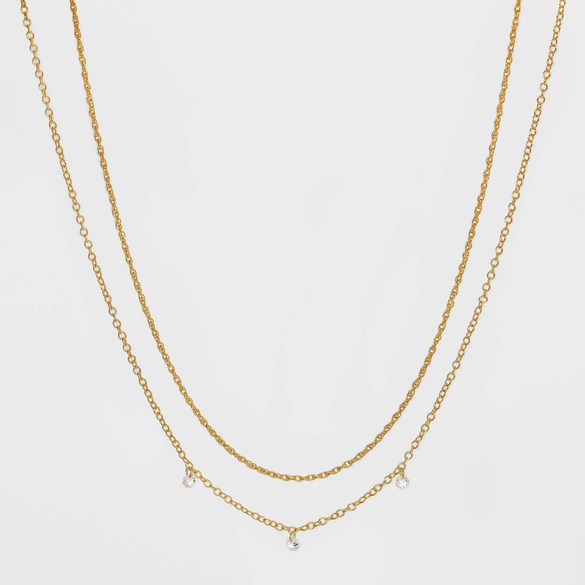 14K Gold Plated Pierced Cubic Zirconia Duo Necklace - A New Day™ | Target
