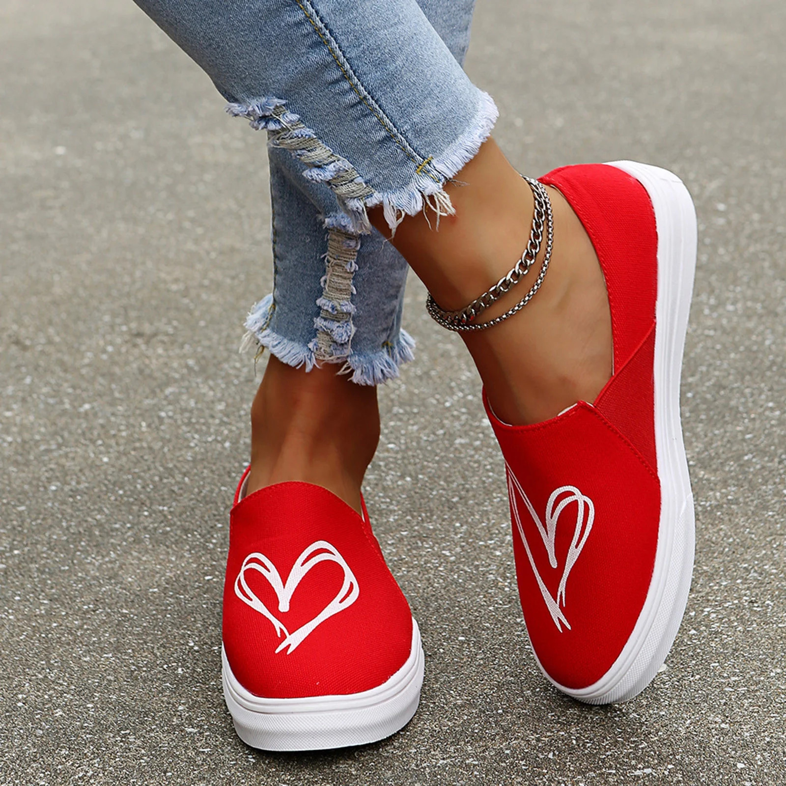 jjayotai Men Shoes Clearance Sale Women Fashion Shoes Casual Heart Print Canvas Flat Slip-On Snea... | Walmart (US)