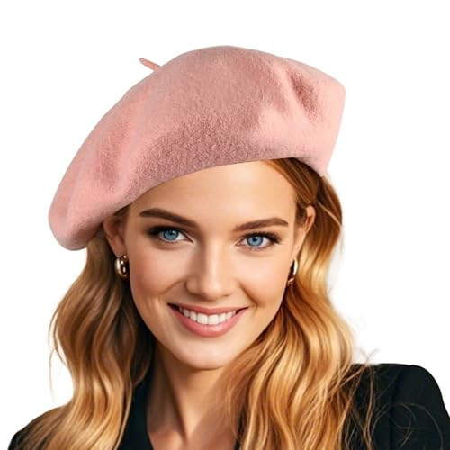 French Wool Light Pink Beret Hats for Women Man Solid Color Classic Beanie Winter Cap Painter Berets. | Amazon (US)