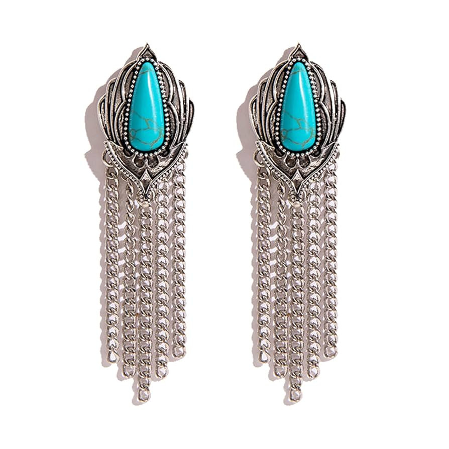 Bohemian Turquoise Earrings for Women Vintage Western Tassels Teardrop Earrings Western Ethnic Bo... | Amazon (US)
