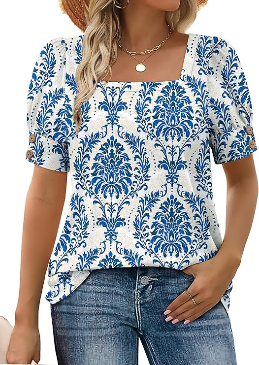 WIHOLL Womens Tops Summer Short Sleeve Shirts Square Neck Spring Outfits 2026 Fashion Clothing Bl... | Amazon (US)