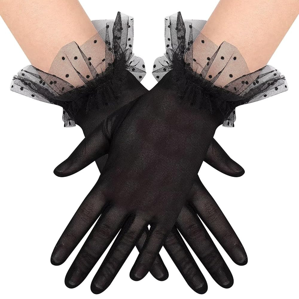 Women's Short Lace Tulle Sheer Mesh Gloves Opera Tea Party Gloves for Wedding Bridal Prom Banquet... | Amazon (US)