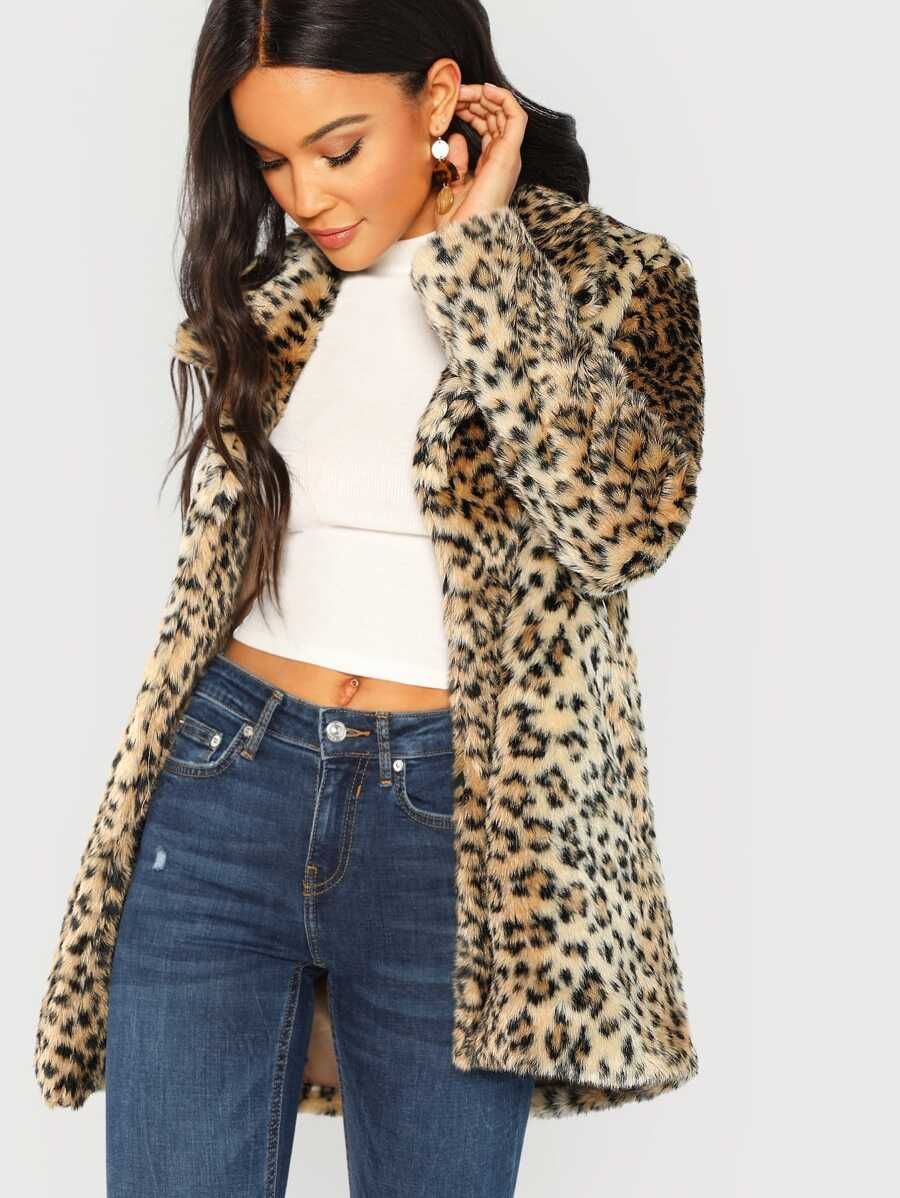 Leopard Print Fuzzy Coat | SHEIN