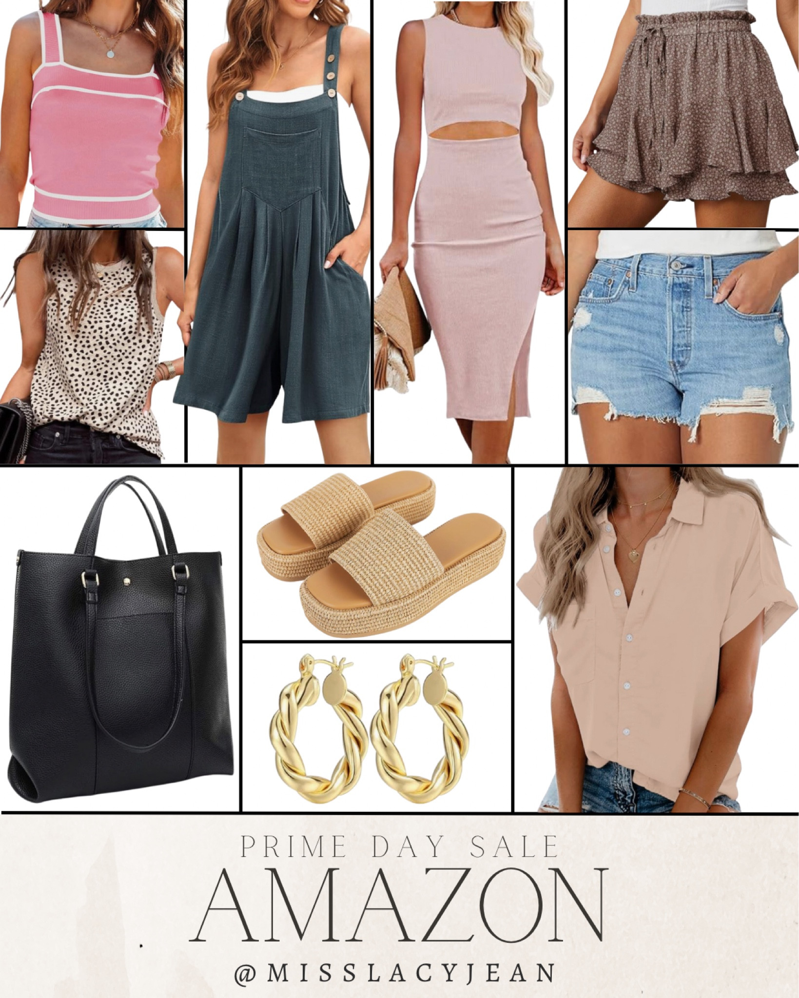 Amazon prime day sale includes tendu tank top, romper, dress, Flowy shorts, denim shorts, button up top, slide on sandals, earrings, tote bag.

Amazon prime day sale, Amazon sale, Amazon fashion, sale tops, sale shorts

#LTKSaleAlert #LTKStyleTip #LTKFindsUnder50