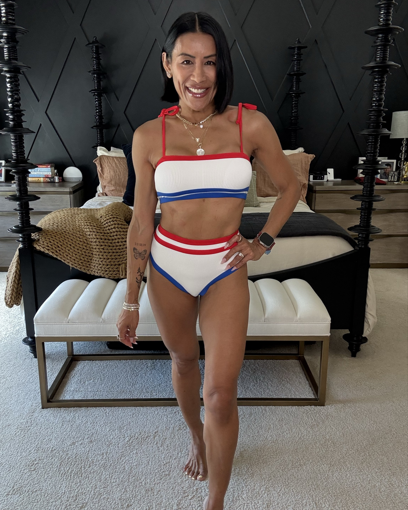 ❤️🤍💙 Such a fun and flattering swimsuit! Wearing XS.

Use code TANIA (does not stack on Summer Steal discount)