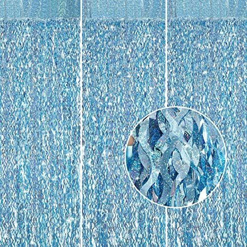 3 Pack 3.3 ft x 6.6 ft Tinsel Foil Fringe Curtain Blue - Foil Fringe Backdrop Wall Curtains for B... | Amazon (US)