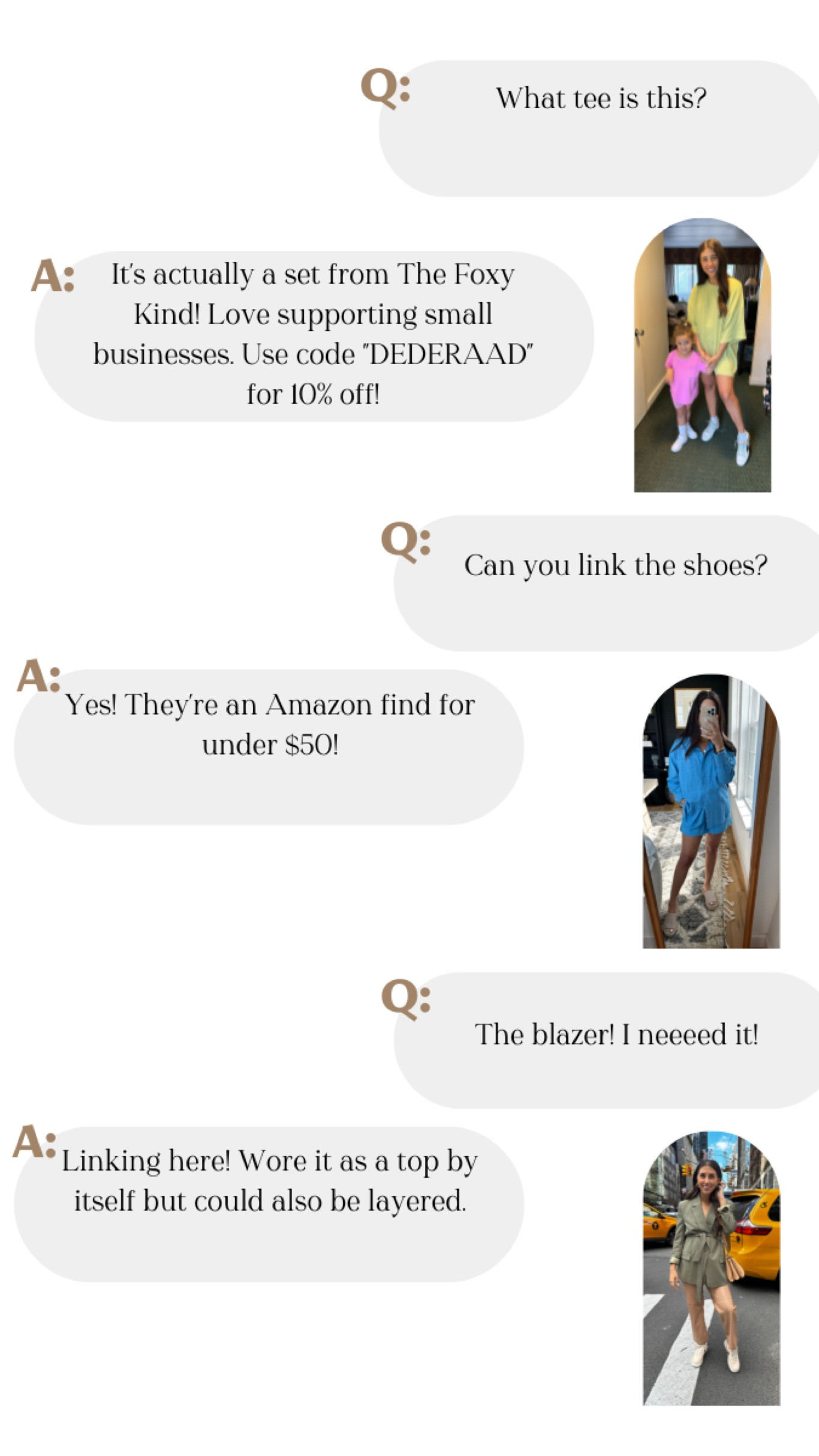 Answering a few DMs in this week’s newsletter!

The Foxy Kind set can be purchased at thefoxykind.com & use code DEDERAAD for 10% off! 