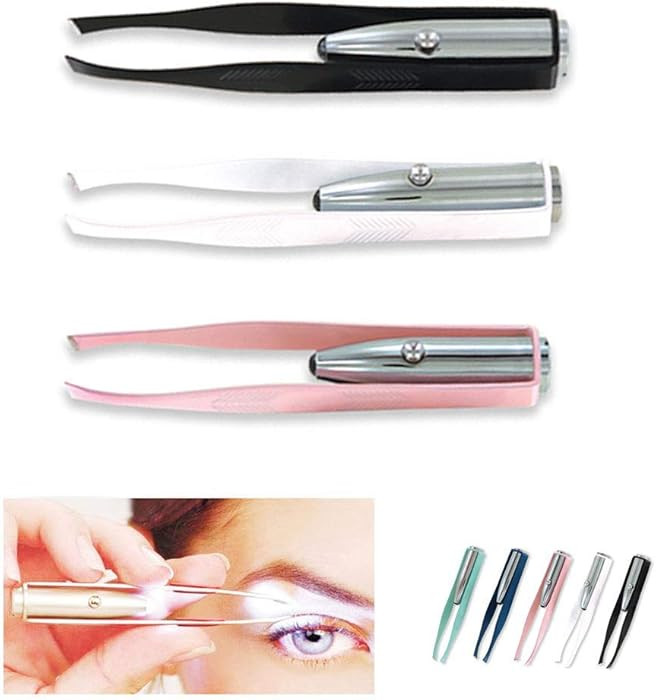 1st Choice 3 Stainless Steel Make Up LED Light Eyelash Eyebrow Hair Removal Lighted Tweezer | Amazon (US)