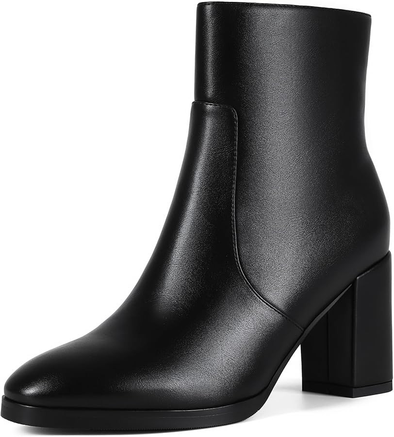 Women's Heeled Ankle Boots Side Zipper Chunky Block Heel Booties Fall Ankle Booties For Office Wo... | Amazon (US)