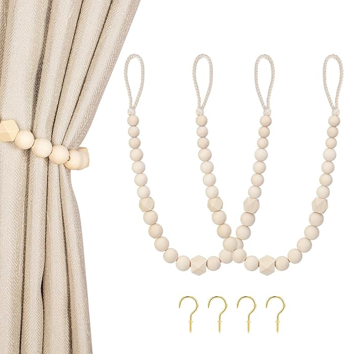 Wood Bead Curtain Tiebacks, KLOGTSIND Set of 2 Curtain Holdbacks for Thin or Thick Window Draperi... | Amazon (US)