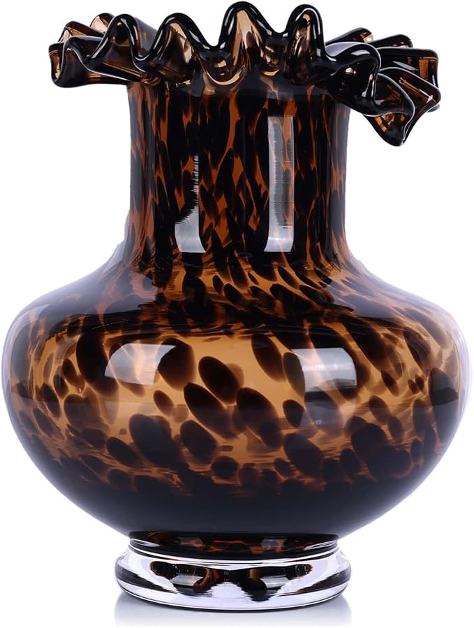 Amber Glass Vase – Tortoise Shell Design, Elegant Home Décor, Unique Centerpiece for Living Ro... | Amazon (US)