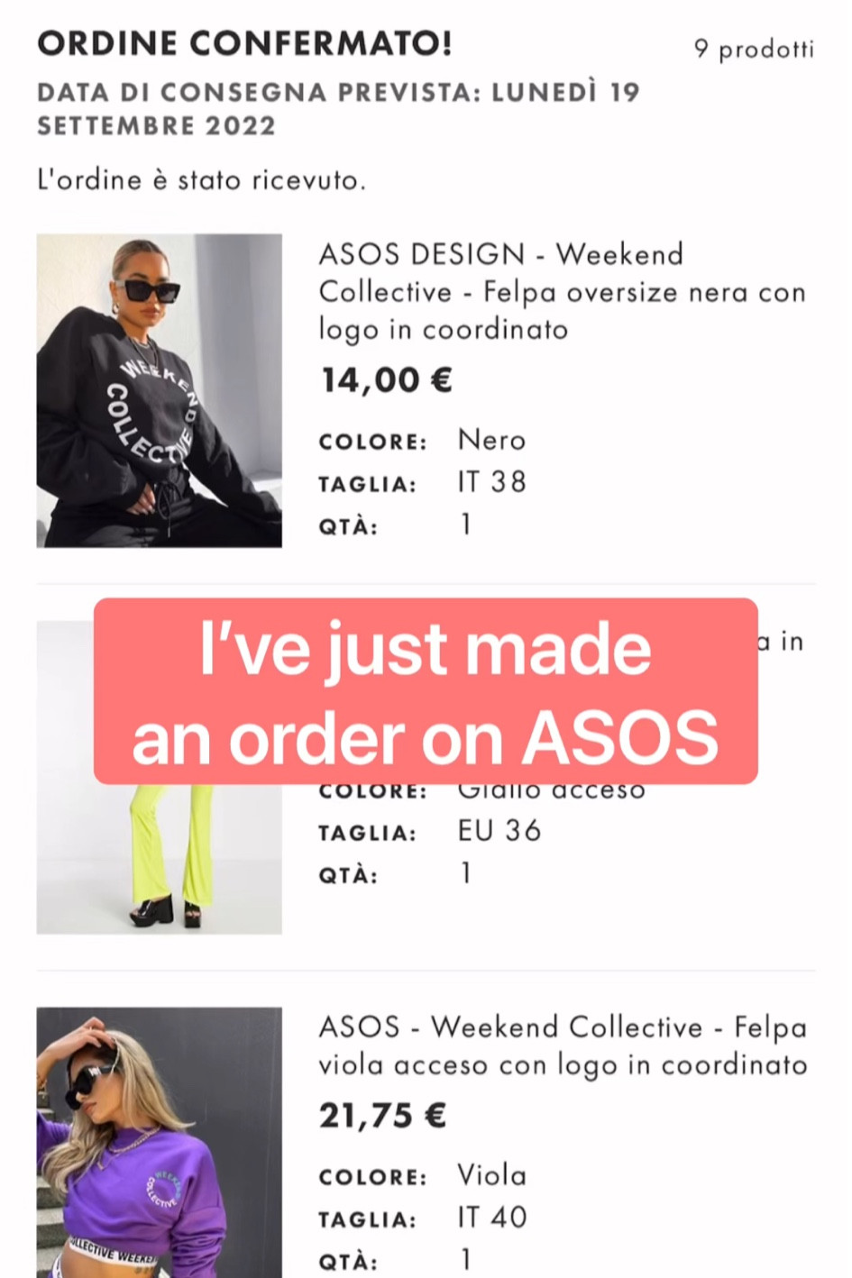 New order on ASOS, showed in my reel
All the order articles linked here