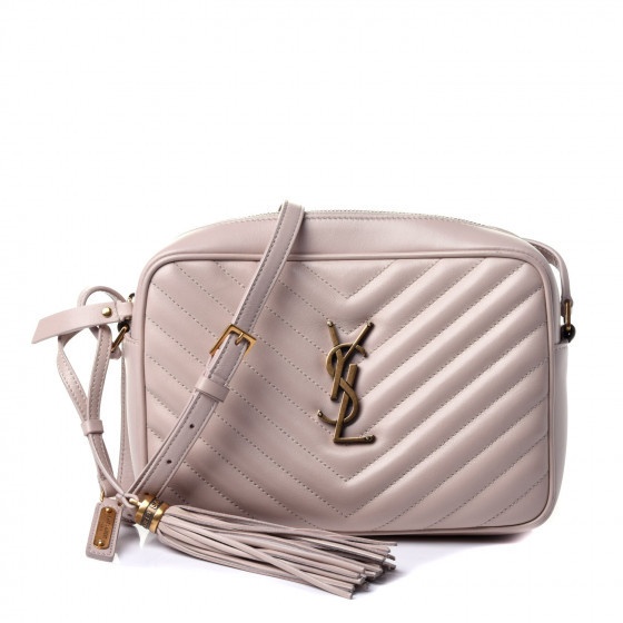 SAINT LAURENT Calfskin Matelasse Monogram Lou Camera Bag Washed Light Pink | Fashionphile