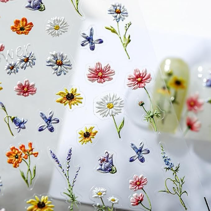 Spring Flower Nail Stickers - Diowino Three-Dimensional Relief Colorful Flower Nail Decals Self-A... | Amazon (US)