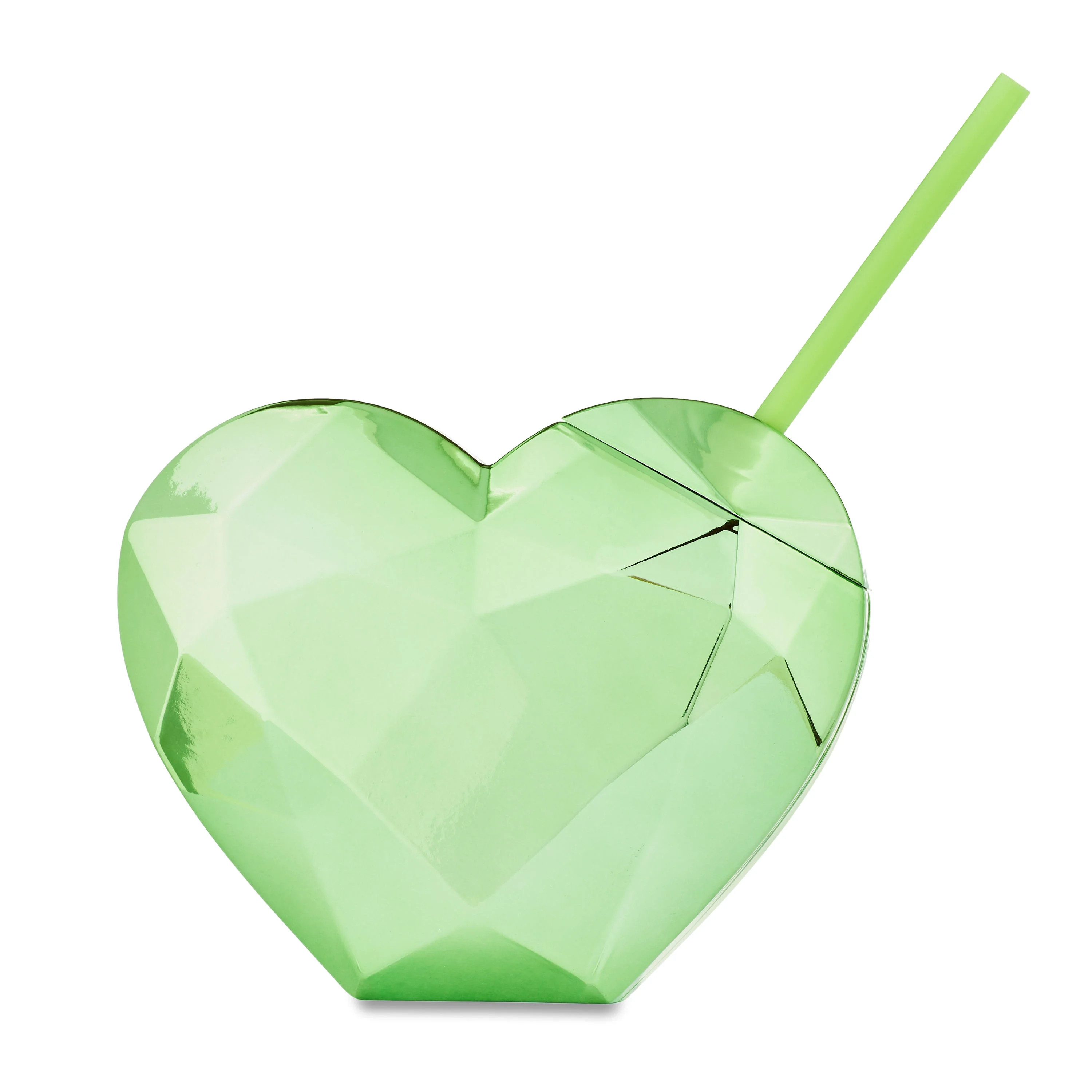 Valentine's Day Green Faceted Heart Tumbler with Straw, 22 oz, by Way To Celebrate - Walmart.com | Walmart (US)