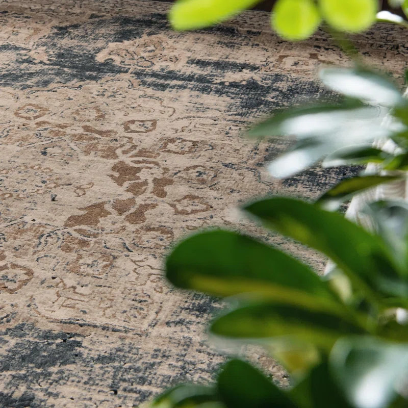 Landes Oriental Area Rug in Beige/Navy Blue | Wayfair North America