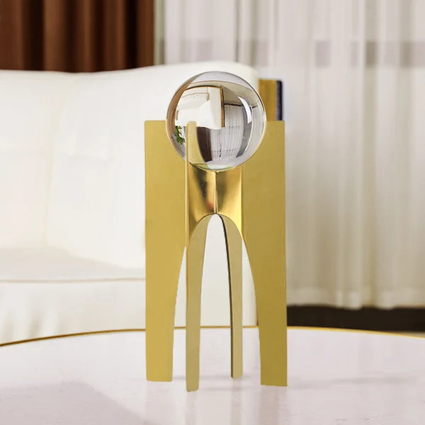 Modern Round Crystal Ball Ornament with Gold Stand Home Decor Art Desk Figurine Object -Homary | Homary