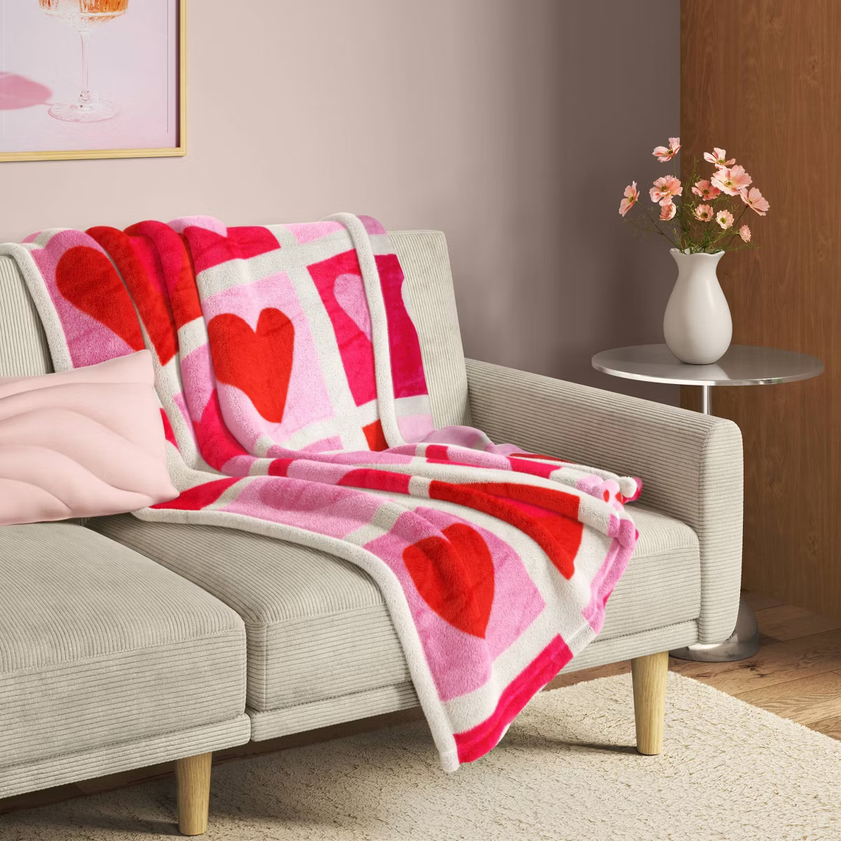 Printed Plush Throw Ivory/Pink/Red - Room Essentials™ | Target