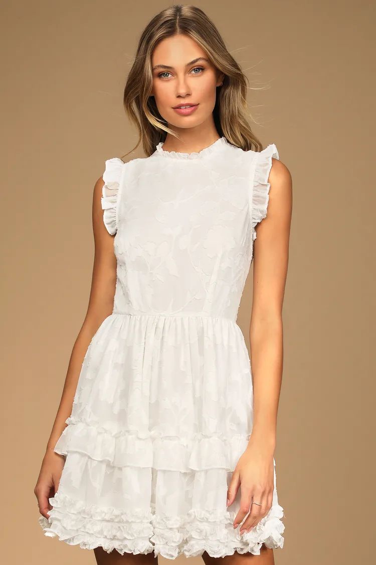 True as Can Be White Burnout Floral Ruffled Mini Dress | Lulus