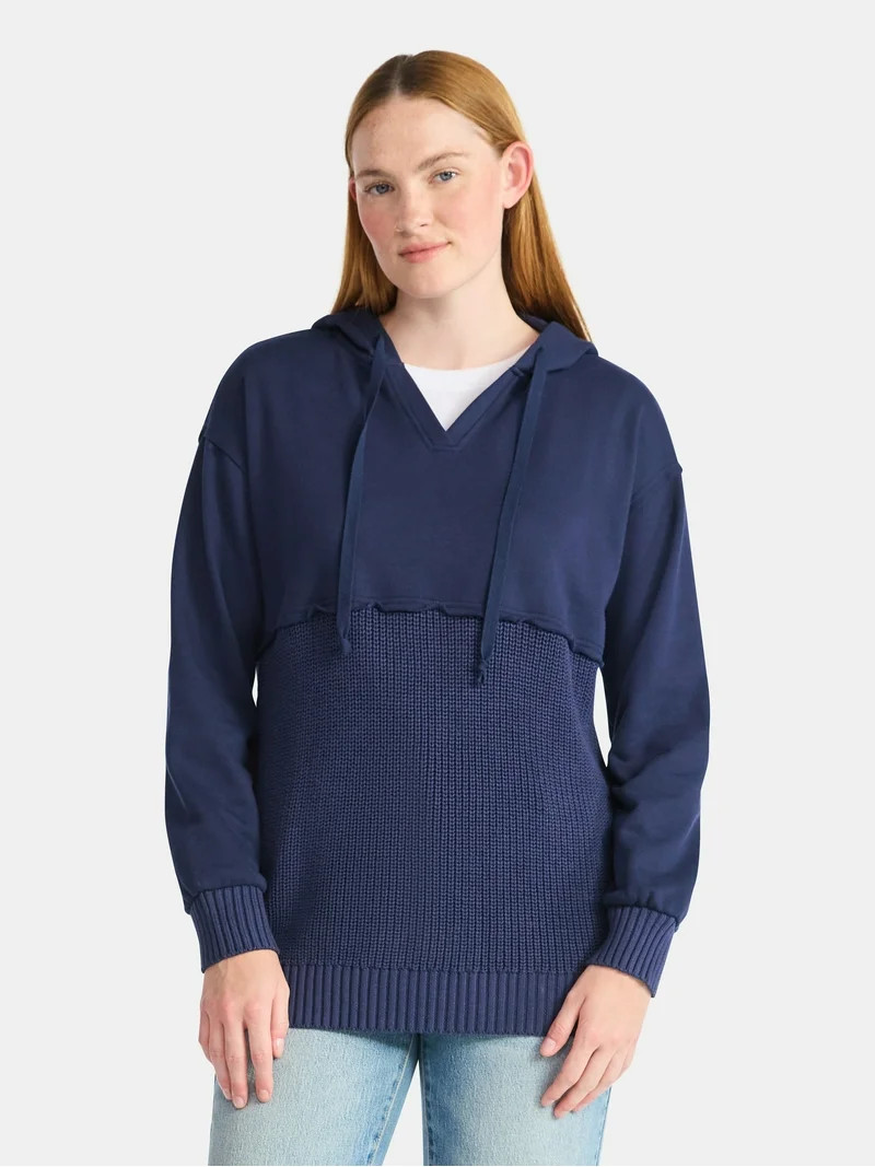 Time and Tru Women's and Women's Plus Fashion Mixed Media Hoodie, Sizes XS-4X | Walmart (US)