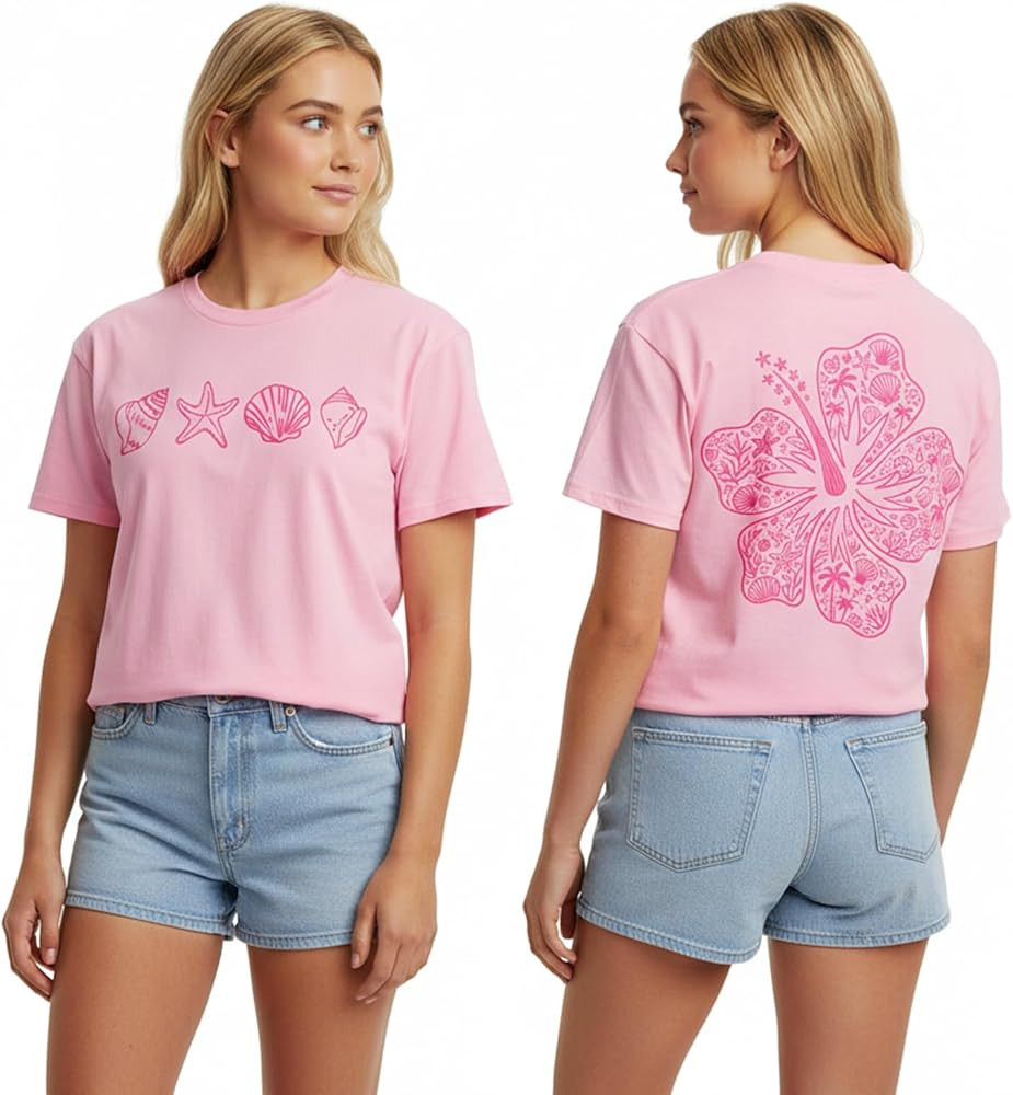 Graphic Tees for Women Teens Oversized Hibiscus Flower Hawaiian Summer Beach T Shirt Cute Preppy ... | Amazon (US)