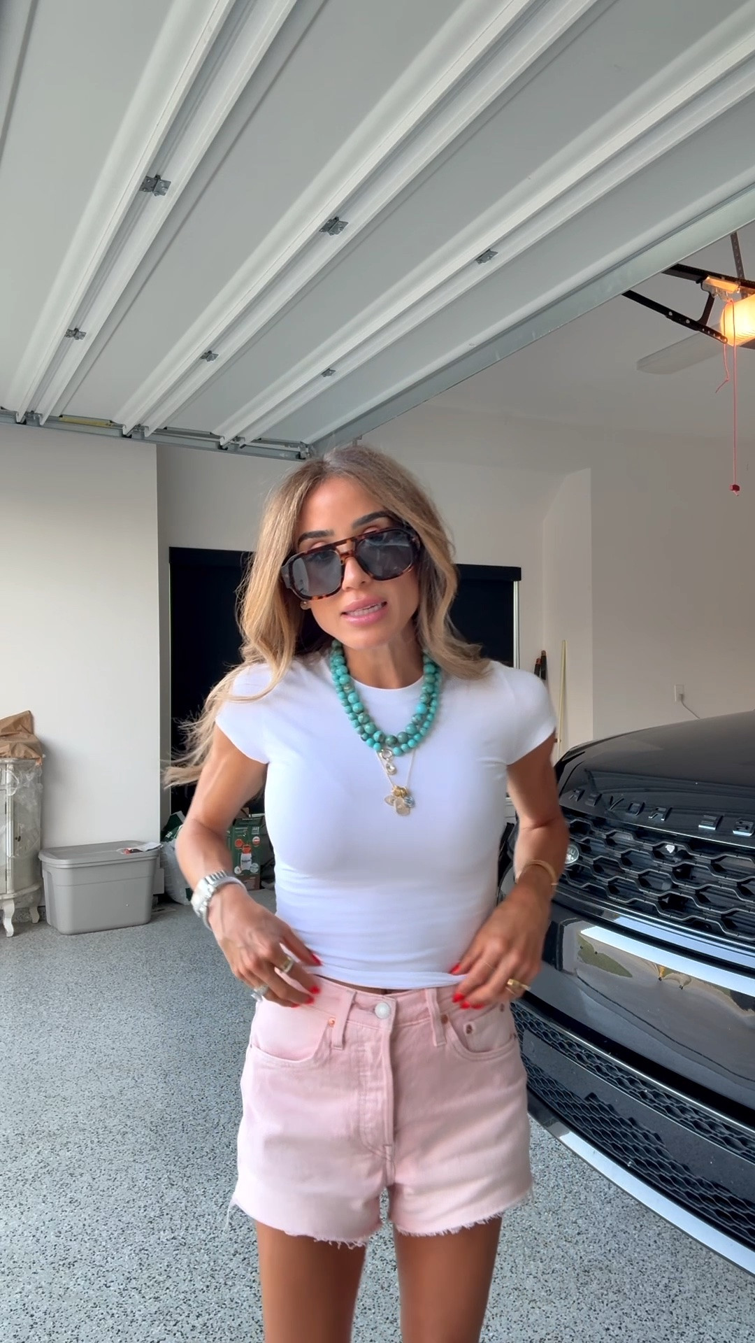 One of my favorite summer casual outfits I wore: pink denim shorts in size 24 with white tee and layered beaded necklaces

#LTKPetite #LTKSaleAlert #LTKootd