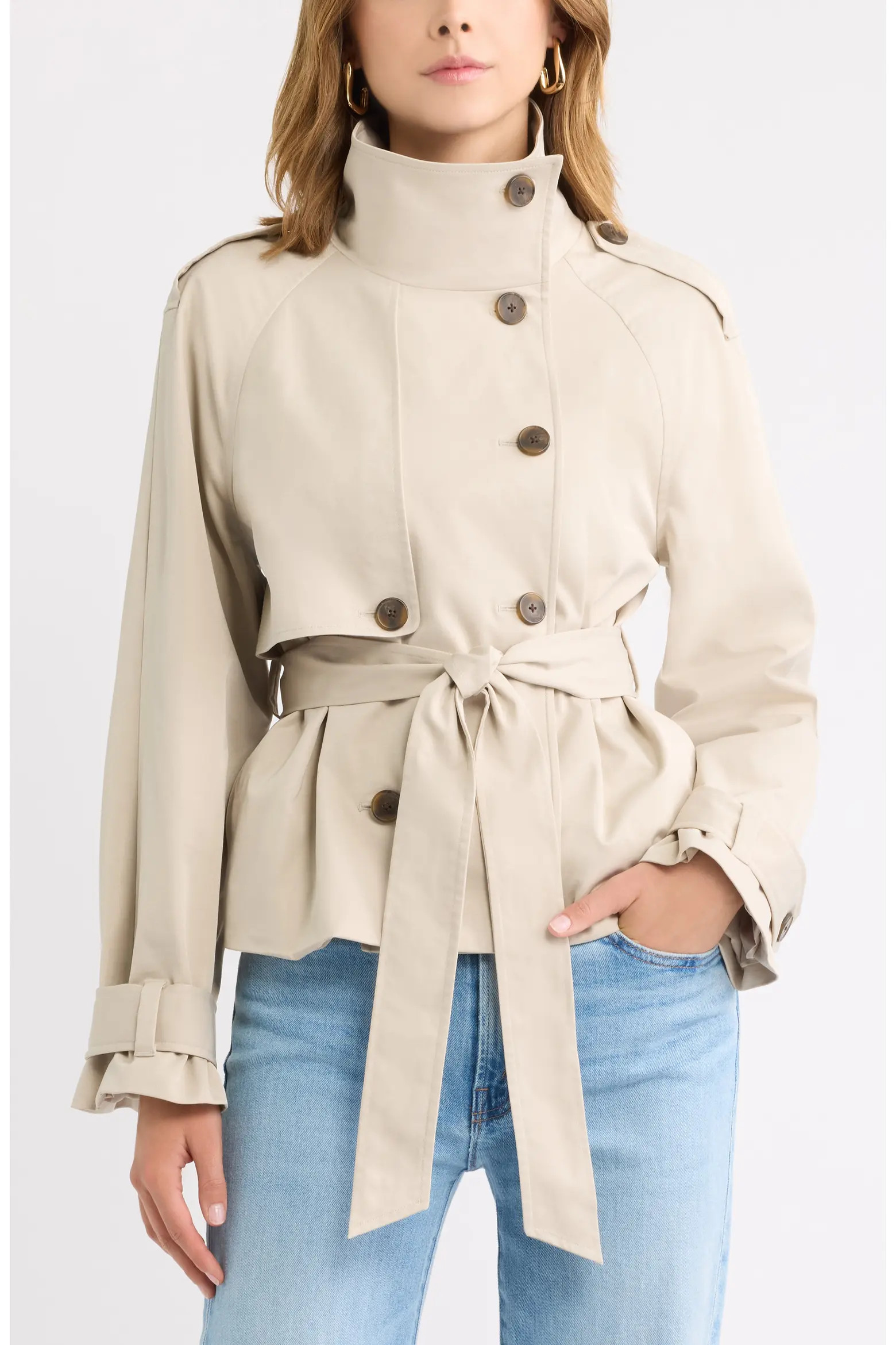 Open Edit Double Breasted Crop Trench Coat (Women) | Nordstrom | Nordstrom